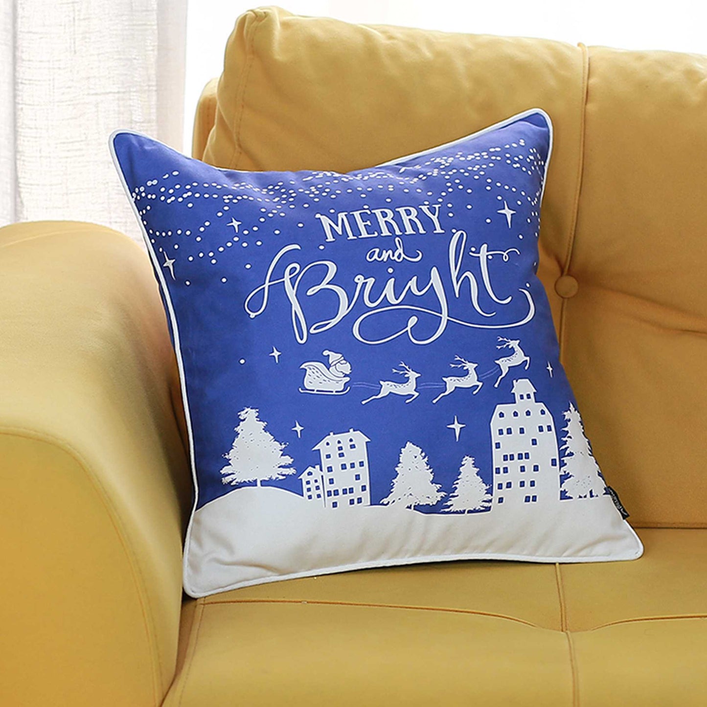 18inches Blue Christmas Merry Bright Throw Pillow Cover