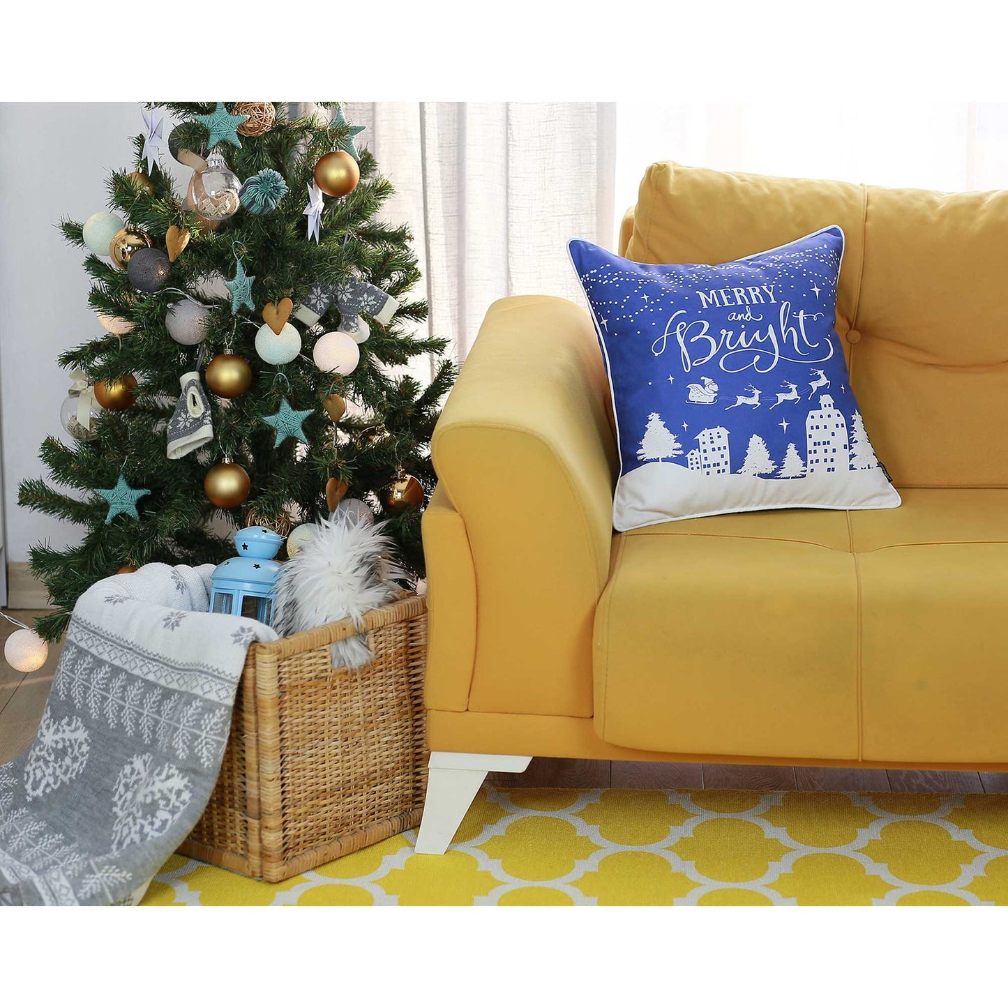 18inches Blue Christmas Merry Bright Throw Pillow Cover