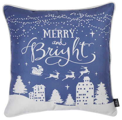 18inches Blue Christmas Merry Bright Throw Pillow Cover