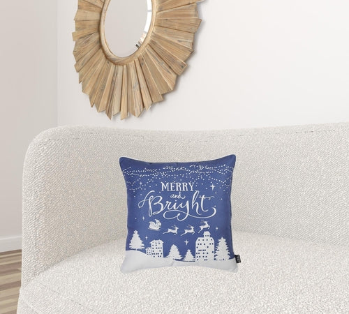 18inches Blue Christmas Merry Bright Throw Pillow Cover
