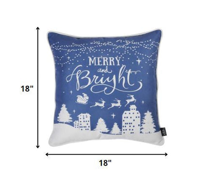 18inches Blue Christmas Merry Bright Throw Pillow Cover