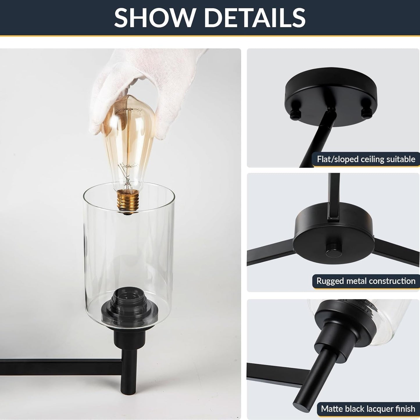 3 Lights Black Chandeliers for Dining Room Light Fixture over Table,