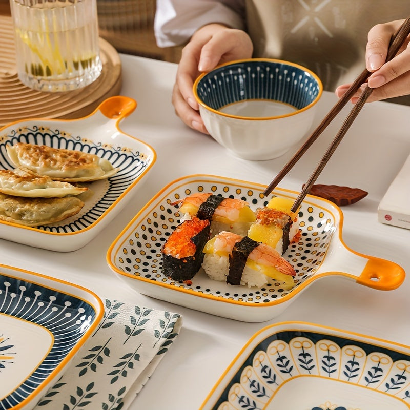 Stylish Ceramic Dinner Plate with Handle  Flower Design