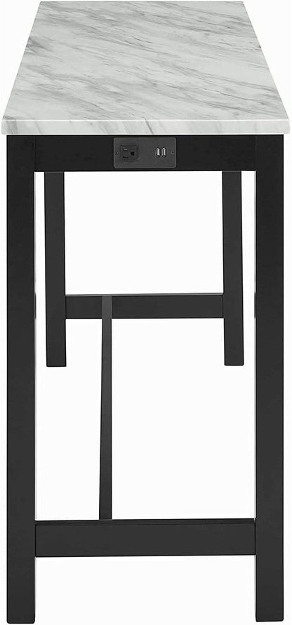 Blue Velvet Bar Table with 3 Stools, Faux Marble