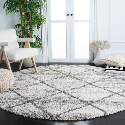 SAFAVIEH Hudson Shag Collection Area Rug - 7' Square, Beige & Ivory, Modern Trellis Design, Non-Shedding & Easy Care, 2-Inch Thick Ideal for High Traffic Areas in Living Room, Bedroom (SGH281S)
