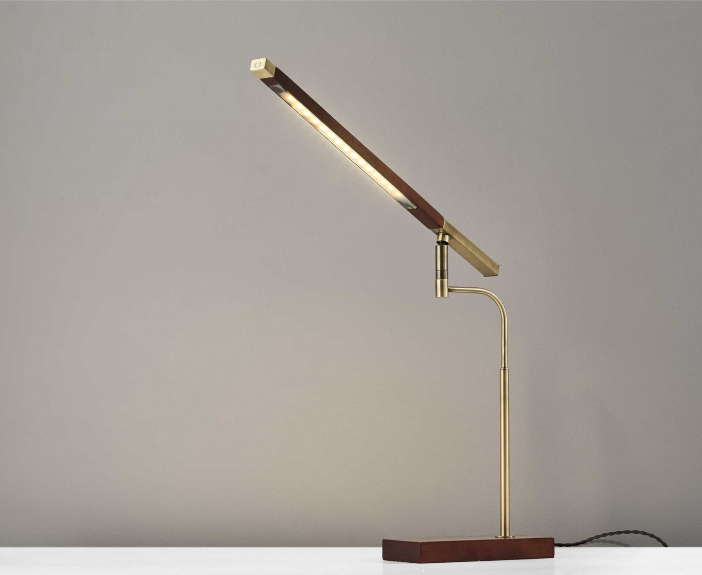 Walnut Wood Finish and Antique Brass Metal Adjustable LED Desk Lamp