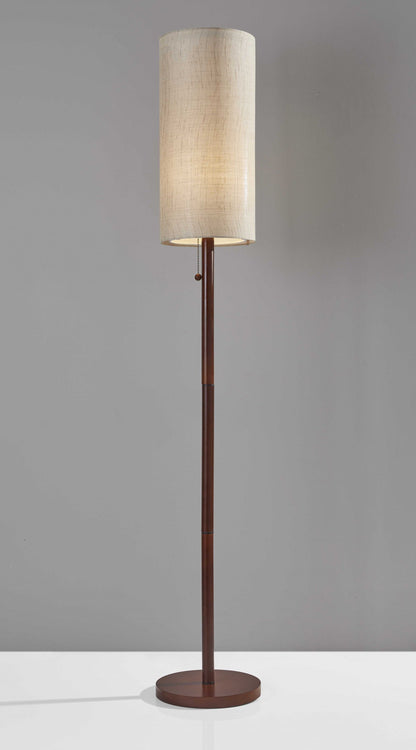 Walnut Wood Finish Floor Lamp with Slim Cylindrical Shade