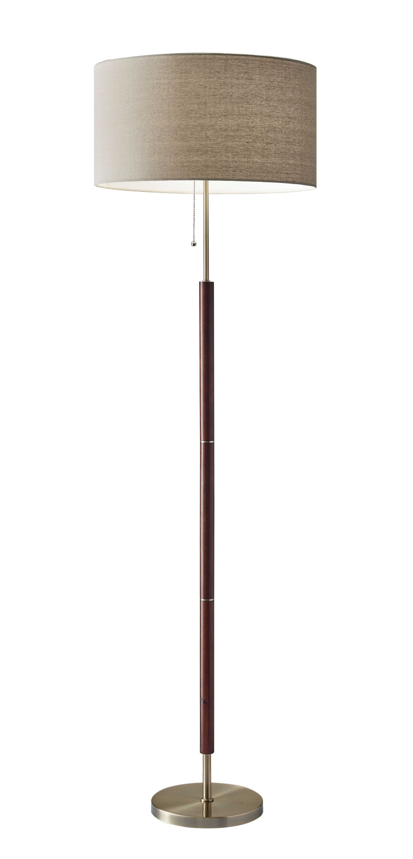 Mid-Century Modern Floor Lamp with Antique Brass and Walnut Wood