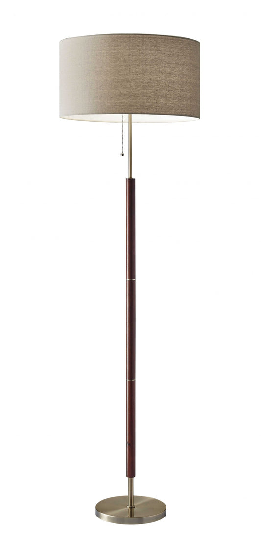 Mid-Century Modern Floor Lamp with Antique Brass and Walnut Wood