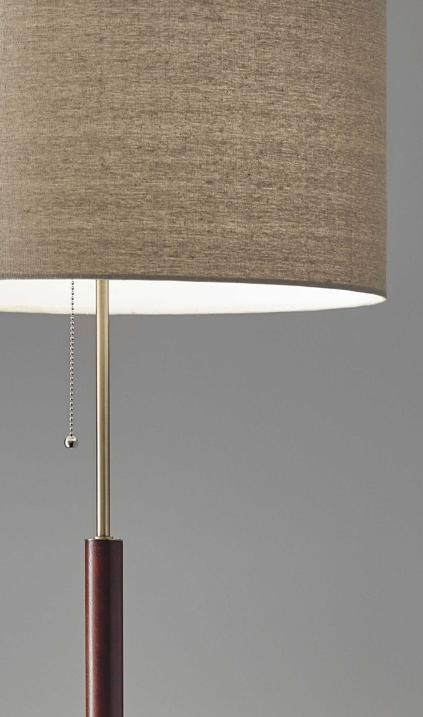Mid-Century Modern Floor Lamp with Antique Brass and Walnut Wood