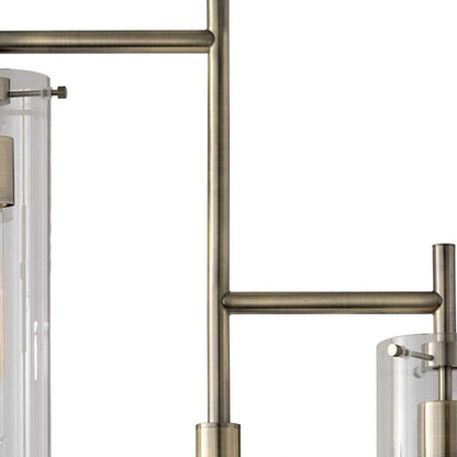 Two Light Modern Floor Lamp with Glass Cylinder Shade and Metal Tripod Base