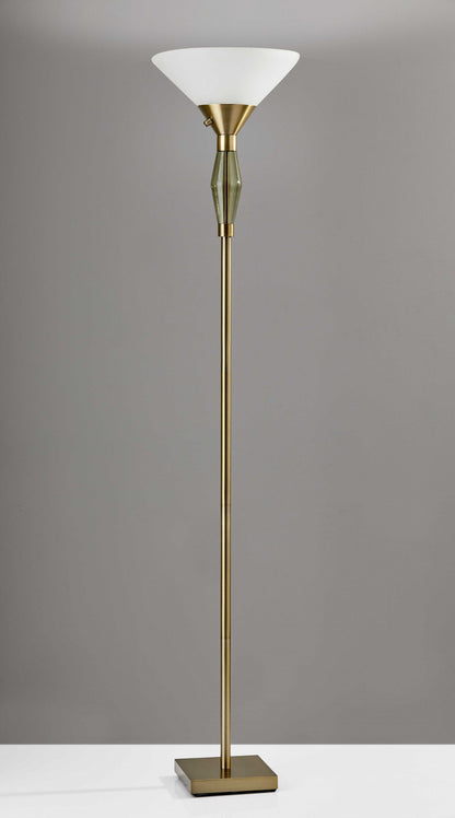 Green Glass Bauble Torchiere Floor Lamp in Burnished Brass Finish