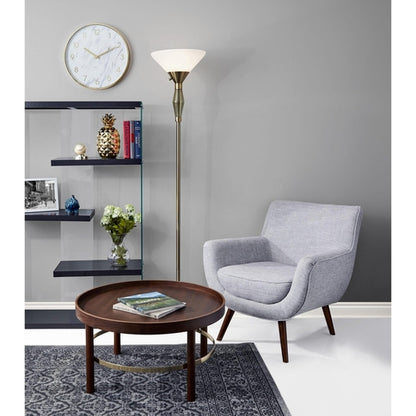 Green Glass Bauble Torchiere Floor Lamp in Burnished Brass Finish