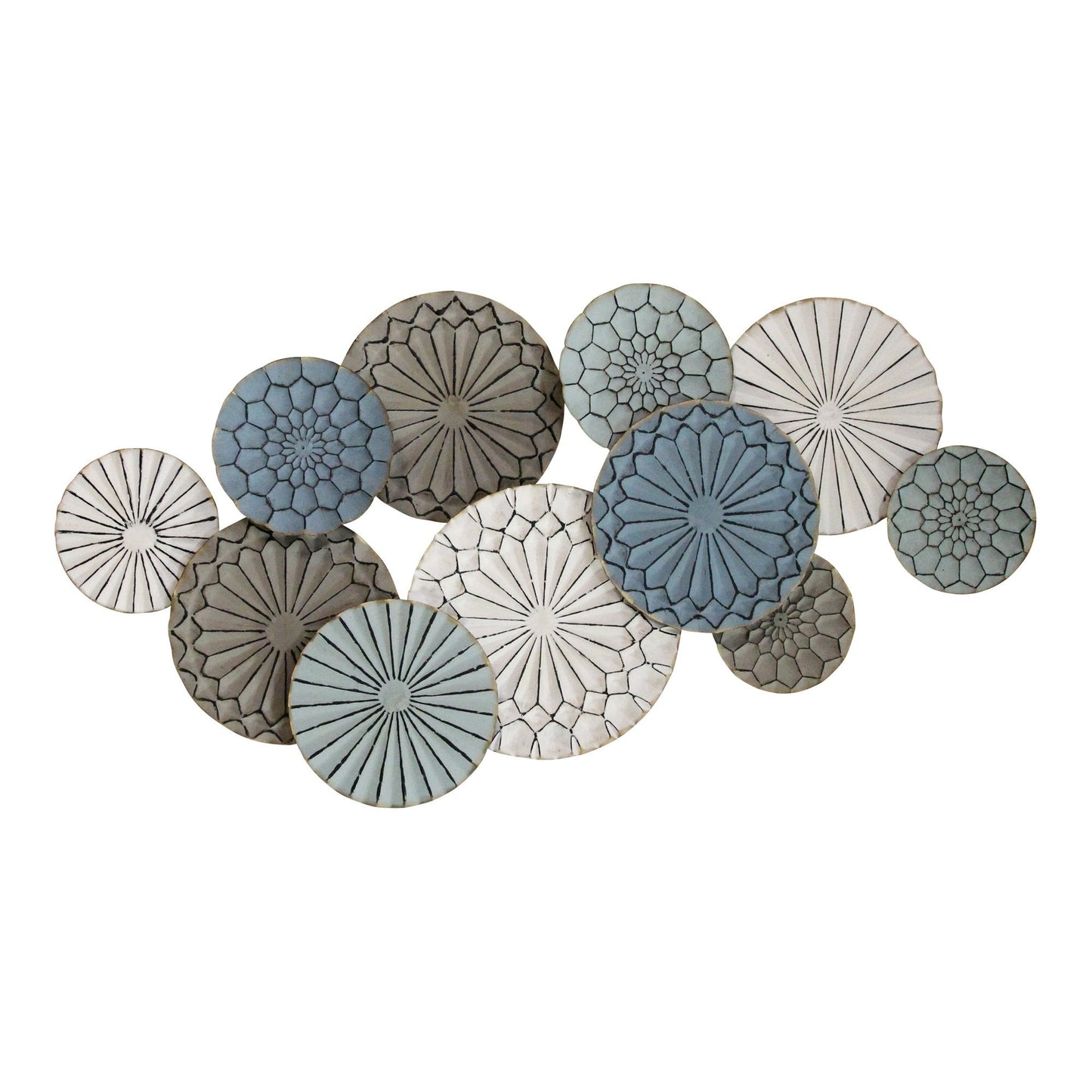 Boho Blue Green Ivory Metal Plates Wall Decor