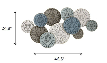 Boho Blue Green Ivory Metal Plates Wall Decor