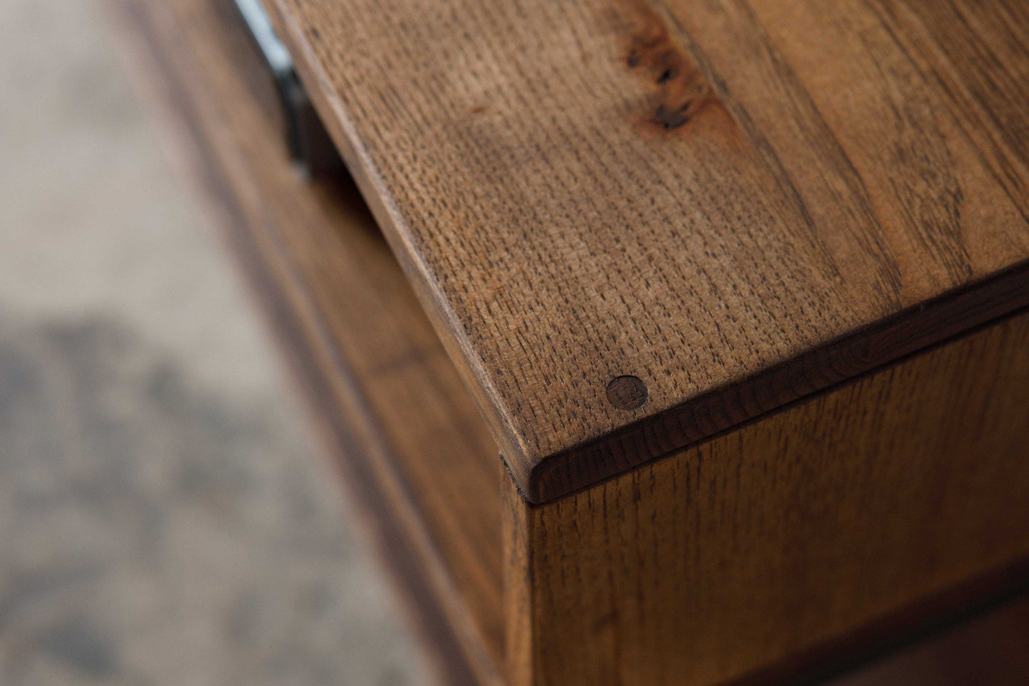 Warm Dark Finish Maple And Steel TV Stand and Media Center