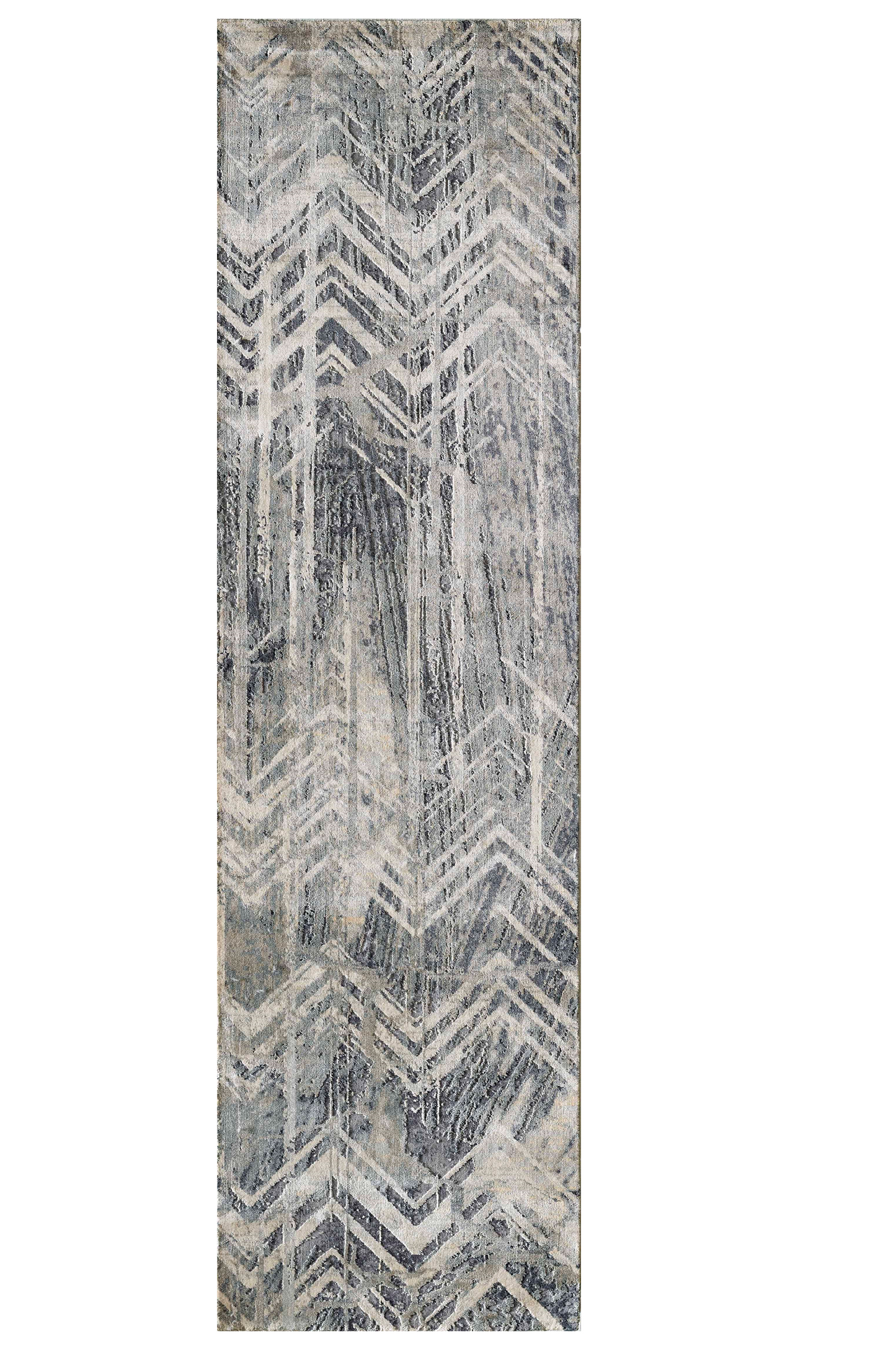8inches Grey Machine Woven Distressed Chevron Indoor Runner Rug