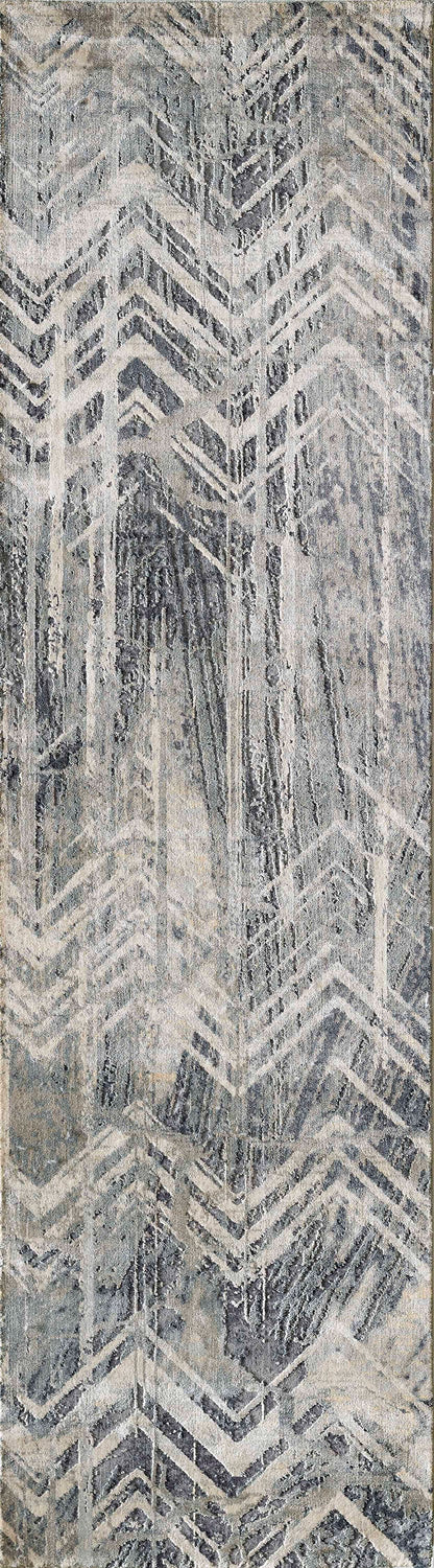 8inches Grey Machine Woven Distressed Chevron Indoor Runner Rug