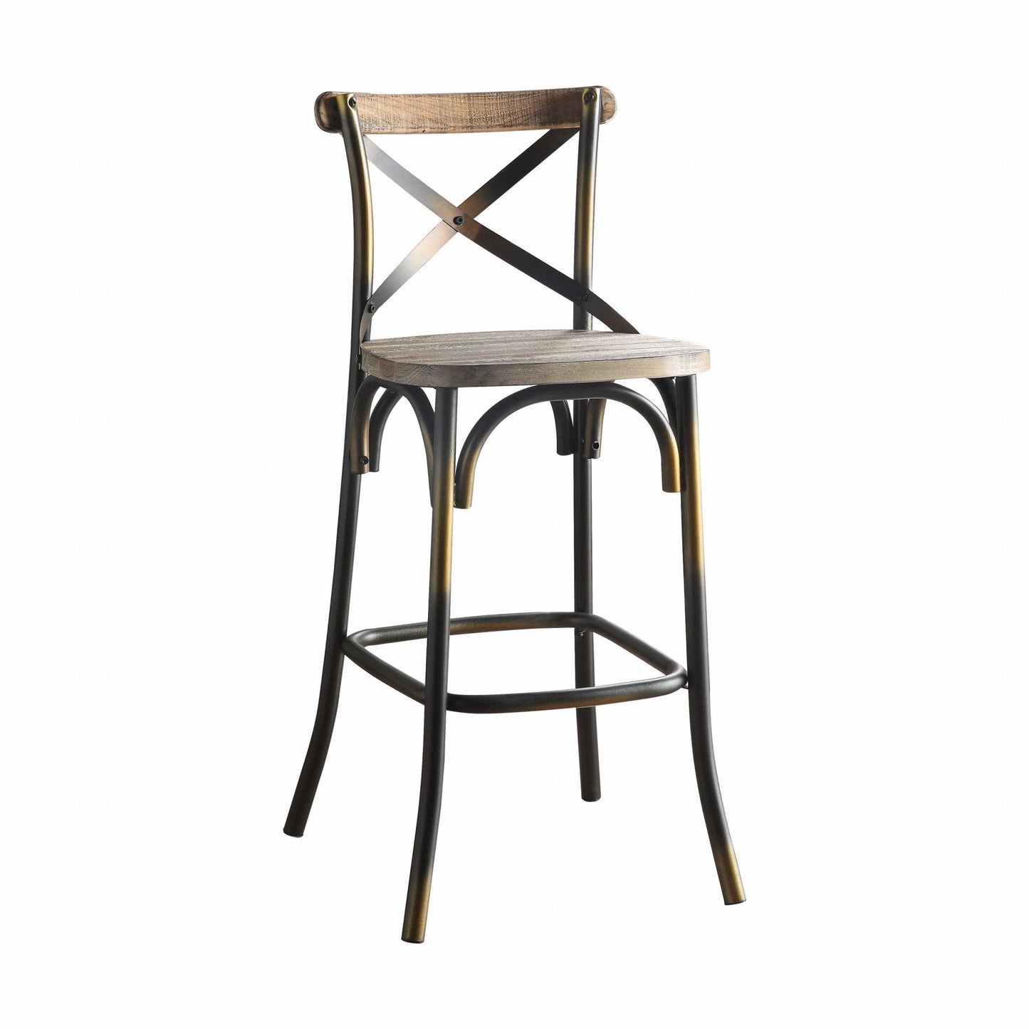 43inches High Back Antiqued Copper and Oak Finish Bar Chair