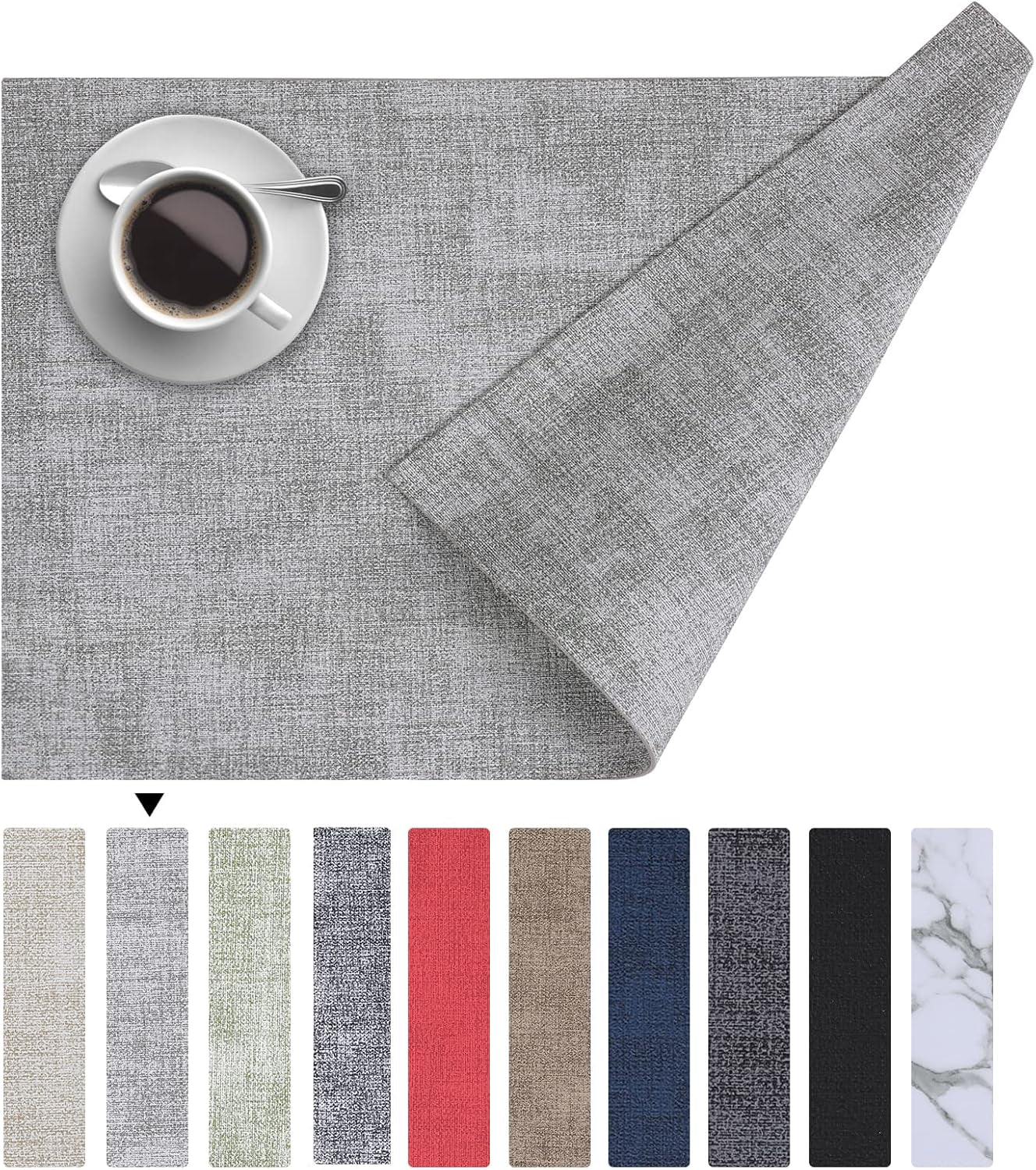 Homaxy Faux Leather Heat Resistant Placemats for Dining Table Set of 6, Waterproof Wipeable Washable PU Table Mats, Easy to Clean Anti-Slip Place Mats, 11.8" X 17", Beige