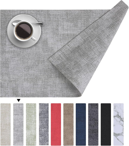 Homaxy Faux Leather Heat Resistant Placemats for Dining Table Set of 6, Waterproof Wipeable Washable PU Table Mats, Easy to Clean Anti-Slip Place Mats, 11.8" X 17", Beige