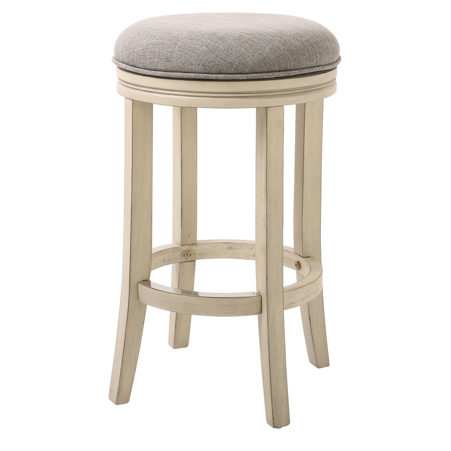 Bar Height Round Swivel Solid Wood Stool in Distressed Ivory Finished