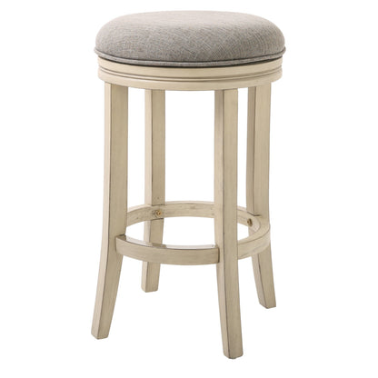 Bar Height Round Swivel Solid Wood Stool in Distressed Ivory Finished