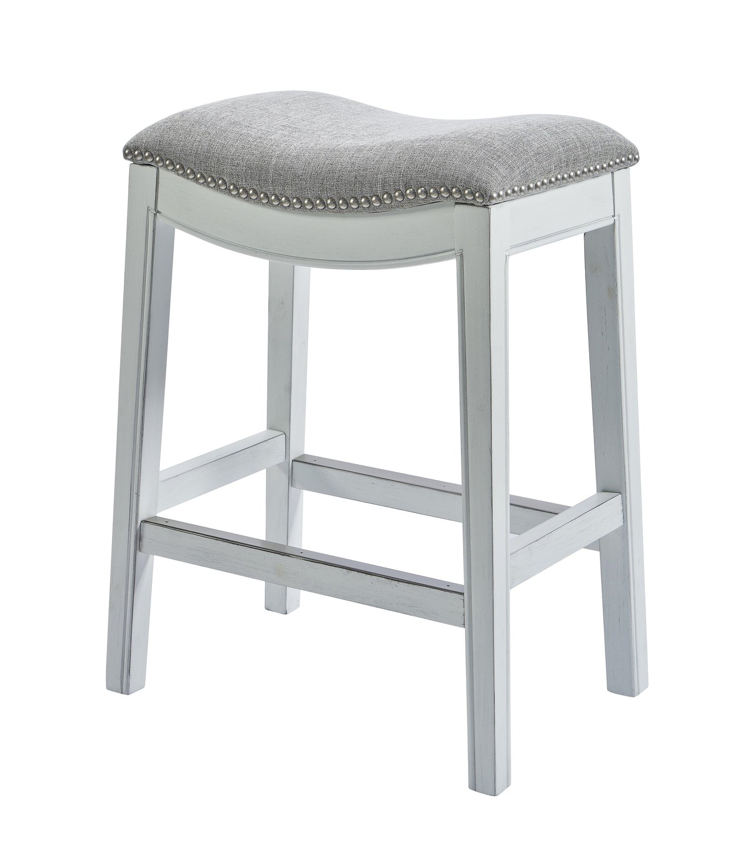 Counter Height Saddle Style Counter Stool with Grey Fabric and Nail