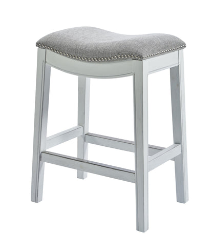 Counter Height Saddle Style Counter Stool with Grey Fabric and Nail