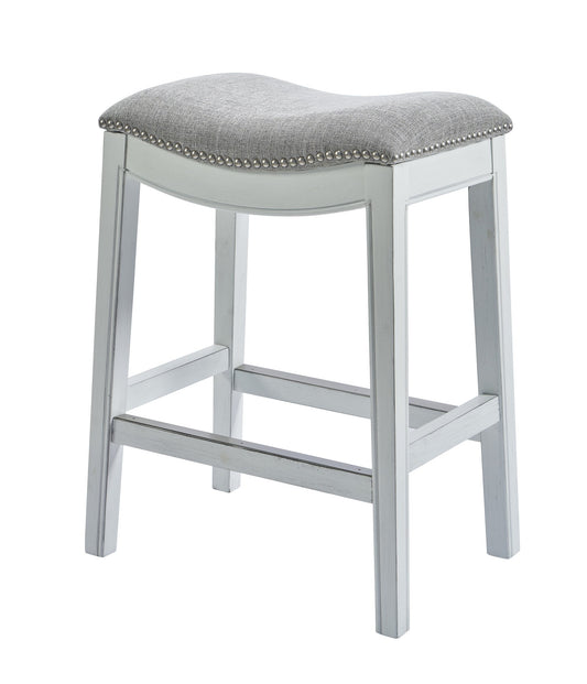 Counter Height Saddle Style Counter Stool with Grey Fabric and Nail