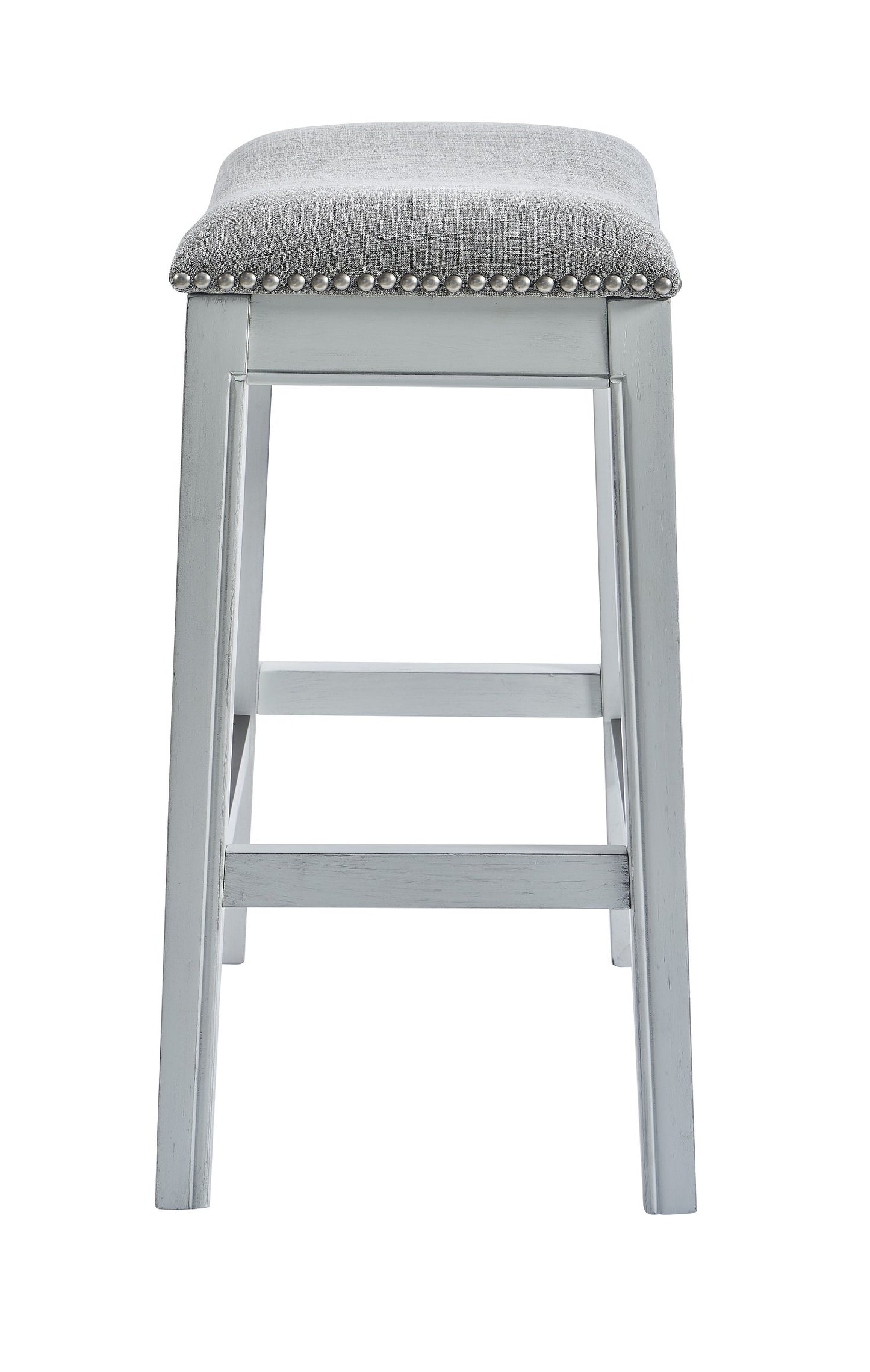 Counter Height Saddle Style Counter Stool with Grey Fabric and Nail