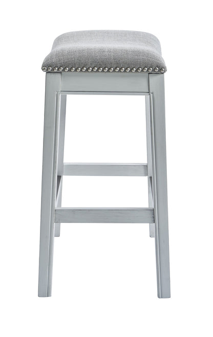 Counter Height Saddle Style Counter Stool with Grey Fabric and Nail