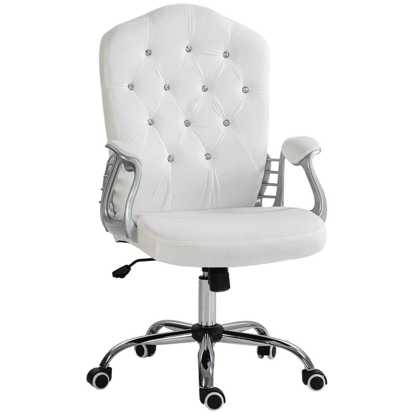 Vinsetto Velvet PU Home Office Desk Chair, Button Tufted with Padded Arms & Swivel