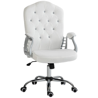 Vinsetto Velvet PU Home Office Desk Chair, Button Tufted with Padded Arms & Swivel