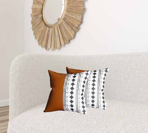 Set of 2 Half Diamond Patterns and Rustic Brown Faux Leather Lumbar