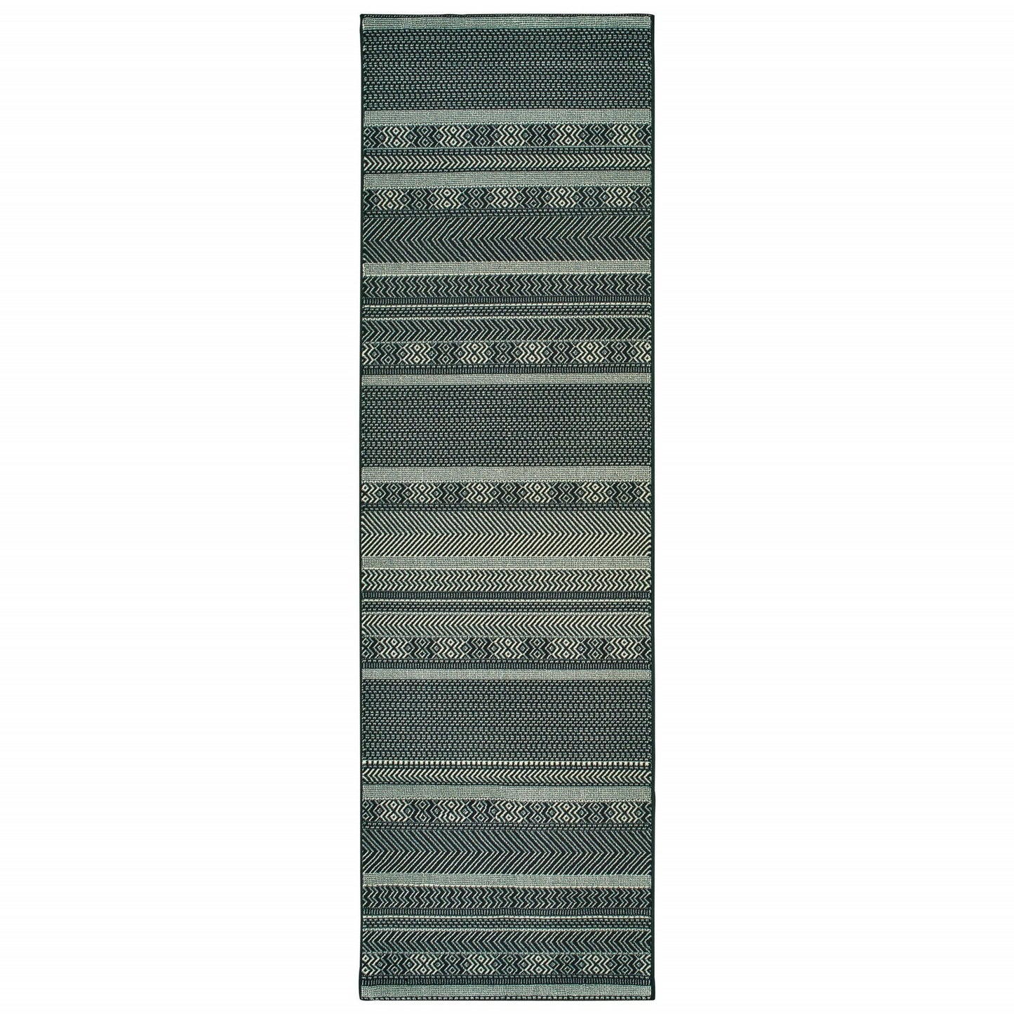 8inches Black Ivory Machine Woven Geometric Indoor Runner Rug