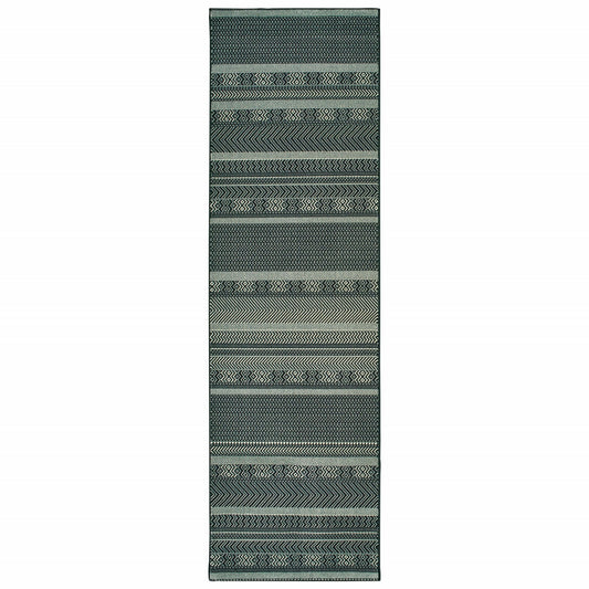 8inches Black Ivory Machine Woven Geometric Indoor Runner Rug