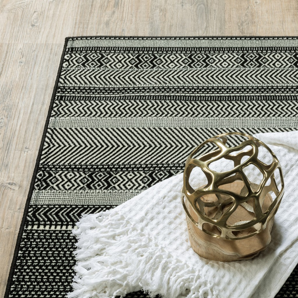 8inches Black Ivory Machine Woven Geometric Indoor Runner Rug