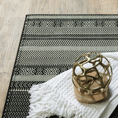 8inches Black Ivory Machine Woven Geometric Indoor Runner Rug