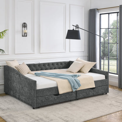 Upholstered Tufted Daybed Sofa Bed with Trundle and Convertible Design
