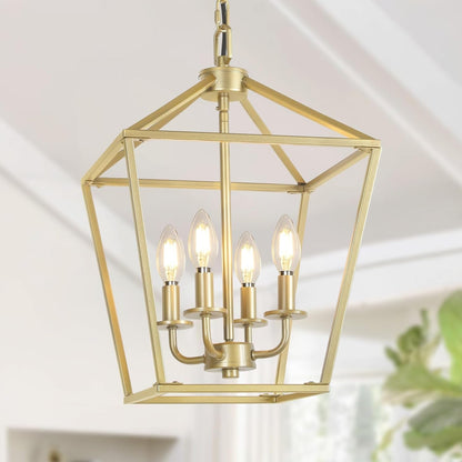 4 Light Chandelier, Industrial Ceiling Light Gold Lantern Light