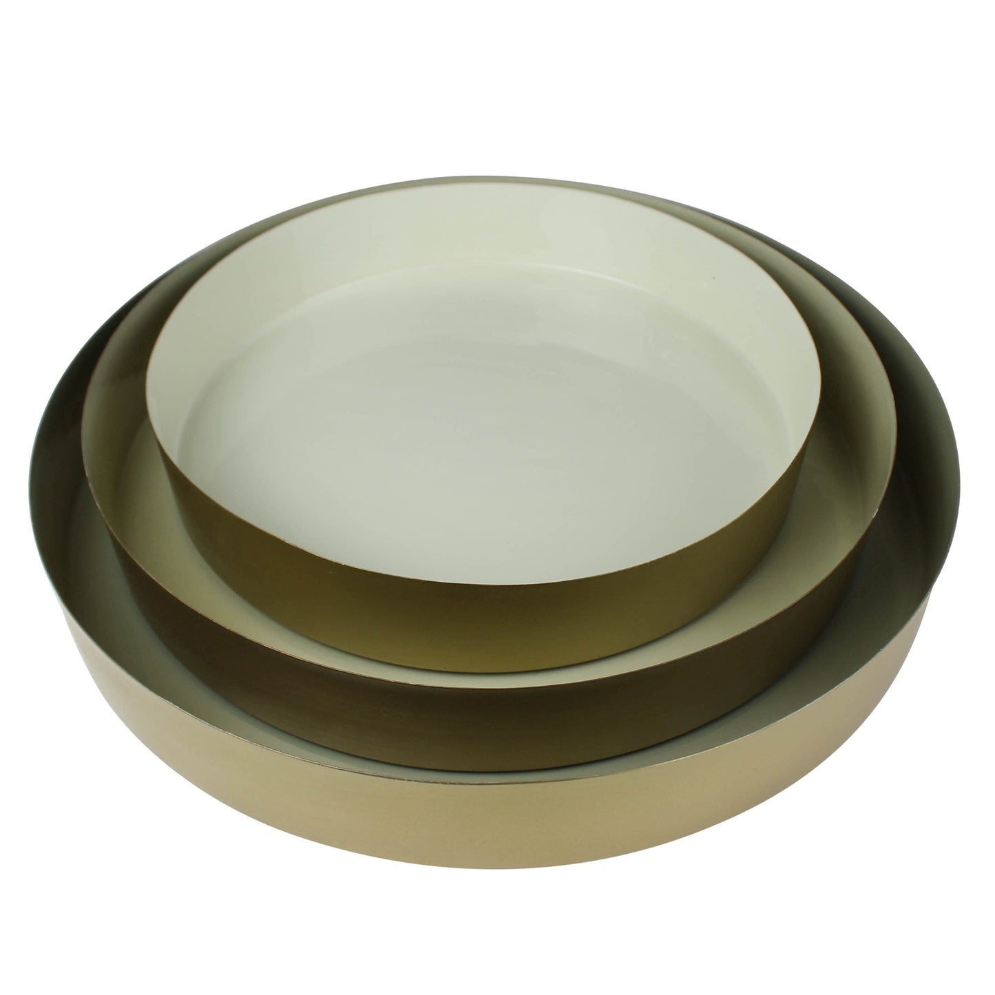 Set of Three Gold And Beige Round Metal Handmade Serving Trays