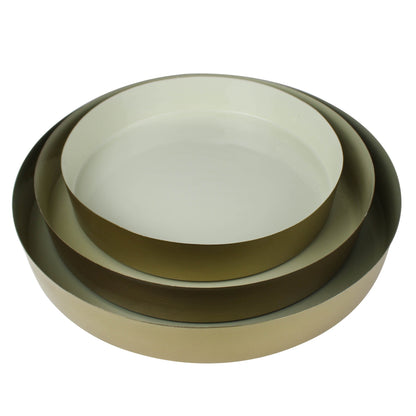 Set of Three Gold And Beige Round Metal Handmade Serving Trays