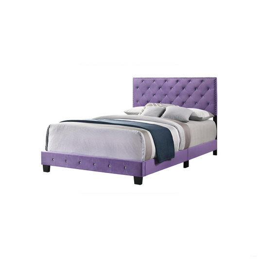 Transitional Style Purple Velvet Full Bed with Support and Simple Assembly