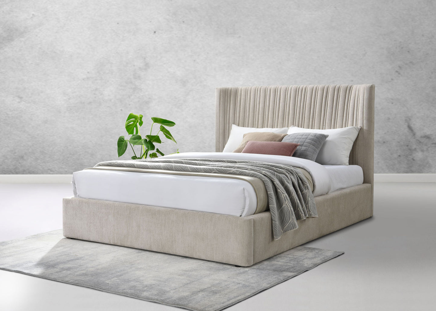 Loren Beige Fabric Queen Bed