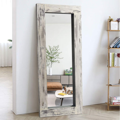 KIAYACI Arched Floor Mirror Wood Frame Wall Mounted Mirror Distressed Style Wide Frame Dressing Make up Mirror for Bathroom/Bedroom/Living Room/Dining Room/Entry/Farmhouse (Light Gray, 64" X 21")…
