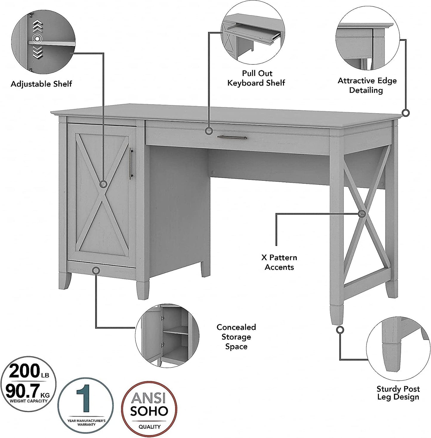 Key West Computer Desk with Storage and File Cabinet Including Lateral Filing