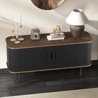 47''W Black Cabinet with Storage, Media Console, Tambour TV Stand,