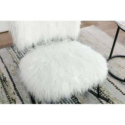 Wide Faux Fur Plush Nursery Rocking Chair, Baby Nursing Chair with Metal Rocker, Fluffy Upholstered Glider Chair, Comfy Mid Century Modern Chair for Living Room