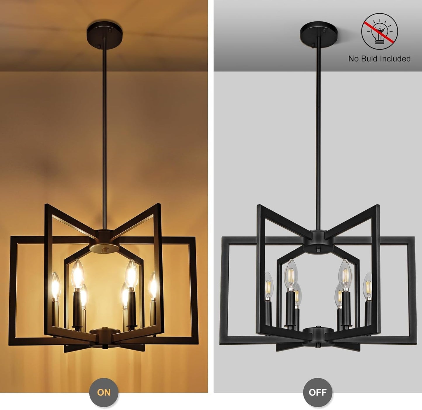 6-Light Modern Farmhouse Black Chandeliers for Entryway, Geometric